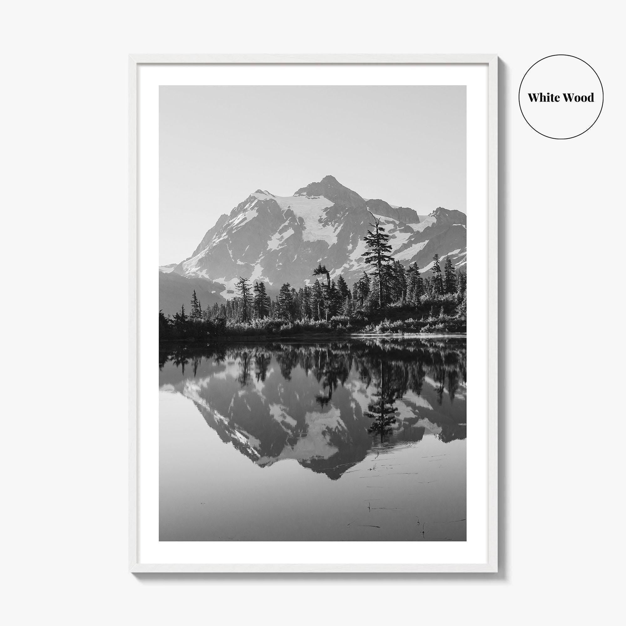 Washington State Black and White Fine Art Photo Print, Mount Shuksan Picture Lake Poster