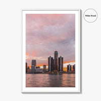 Detroit Red Skyline Fine Art Photo Print, Downtown Riverwalk, Michigan USA Wall Poster