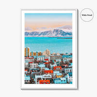Reykjavik Skyline Fine Art Photo Print, Iceland Photo Poster, Downtown, Aerial Panorama, Mountains