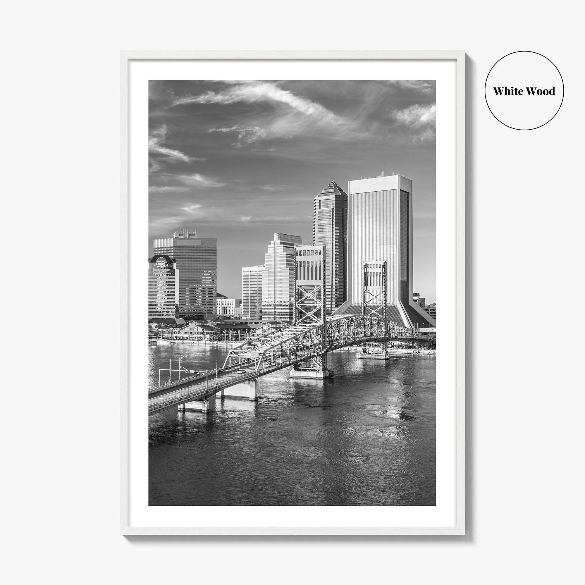 Jacksonville Skyline Black and White Fine Art Photo Print, Downtown, Florida Poster
