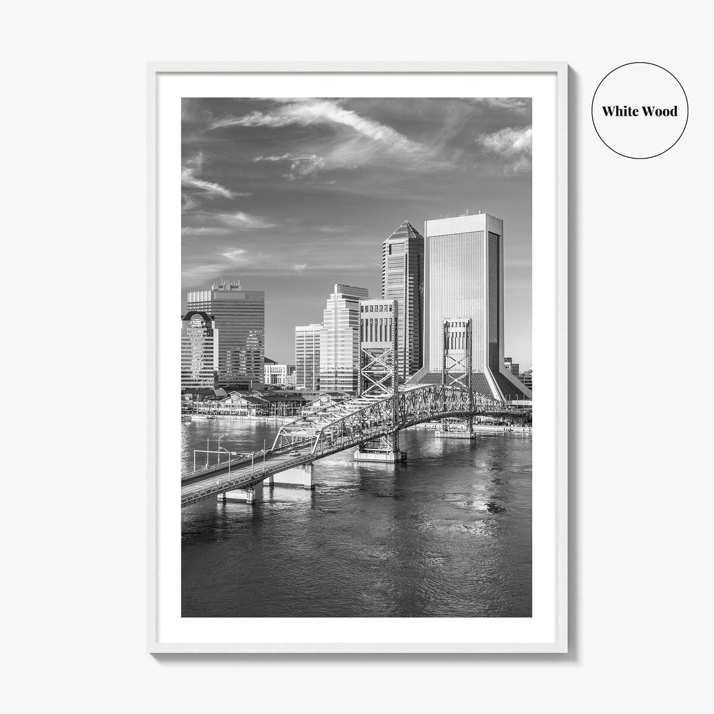 Jacksonville Skyline Black and White Fine Art Photo Print, Downtown, Florida Poster