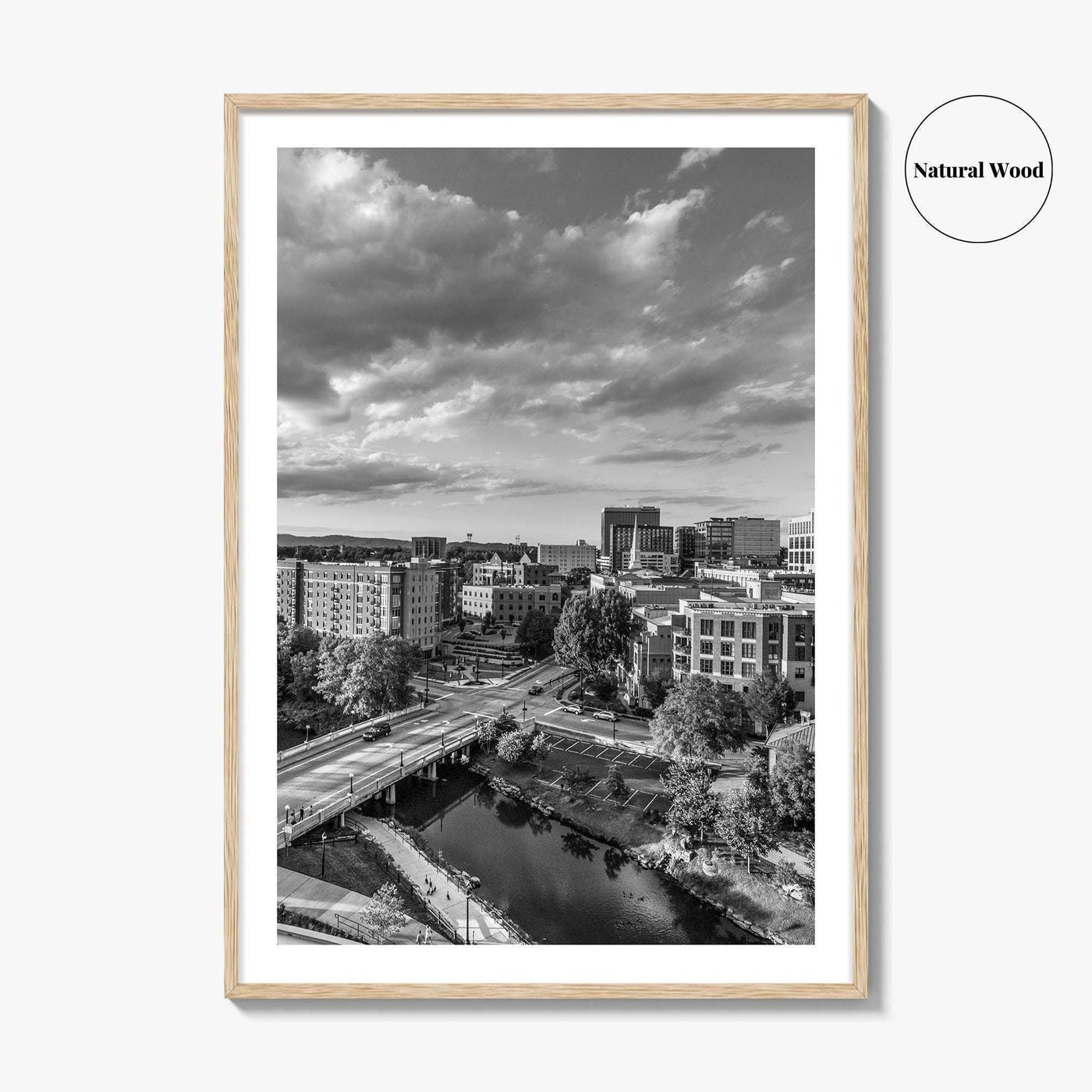 Greenville Skyline Black and White Fine Art Photo Print, South Carolina, SC Poster