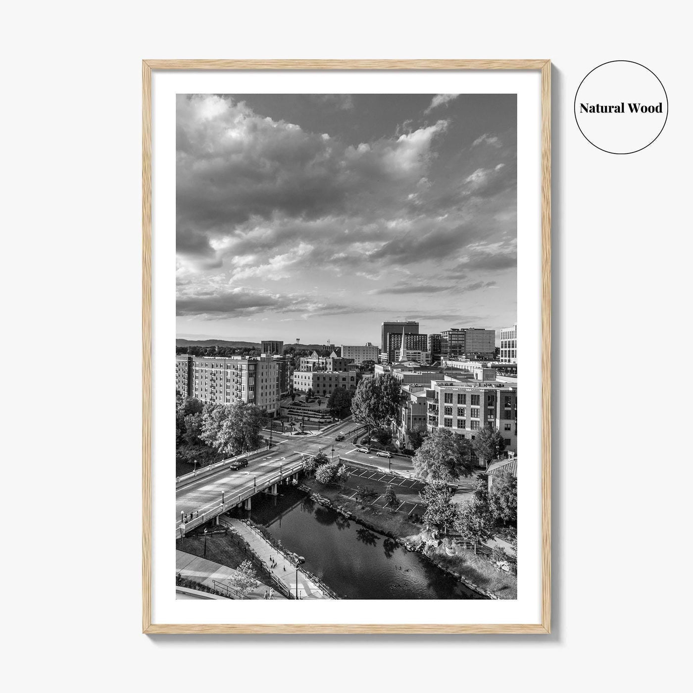 Greenville Skyline Black and White Fine Art Photo Print, South Carolina, SC Poster