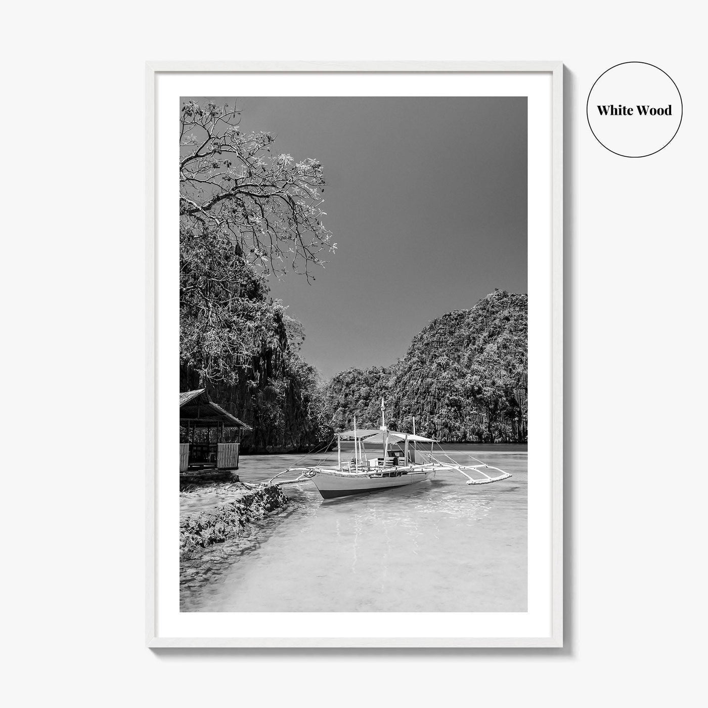 Coron Black and White Fine Art Photo Print, Palawan Philippines Wall Poster, Boat