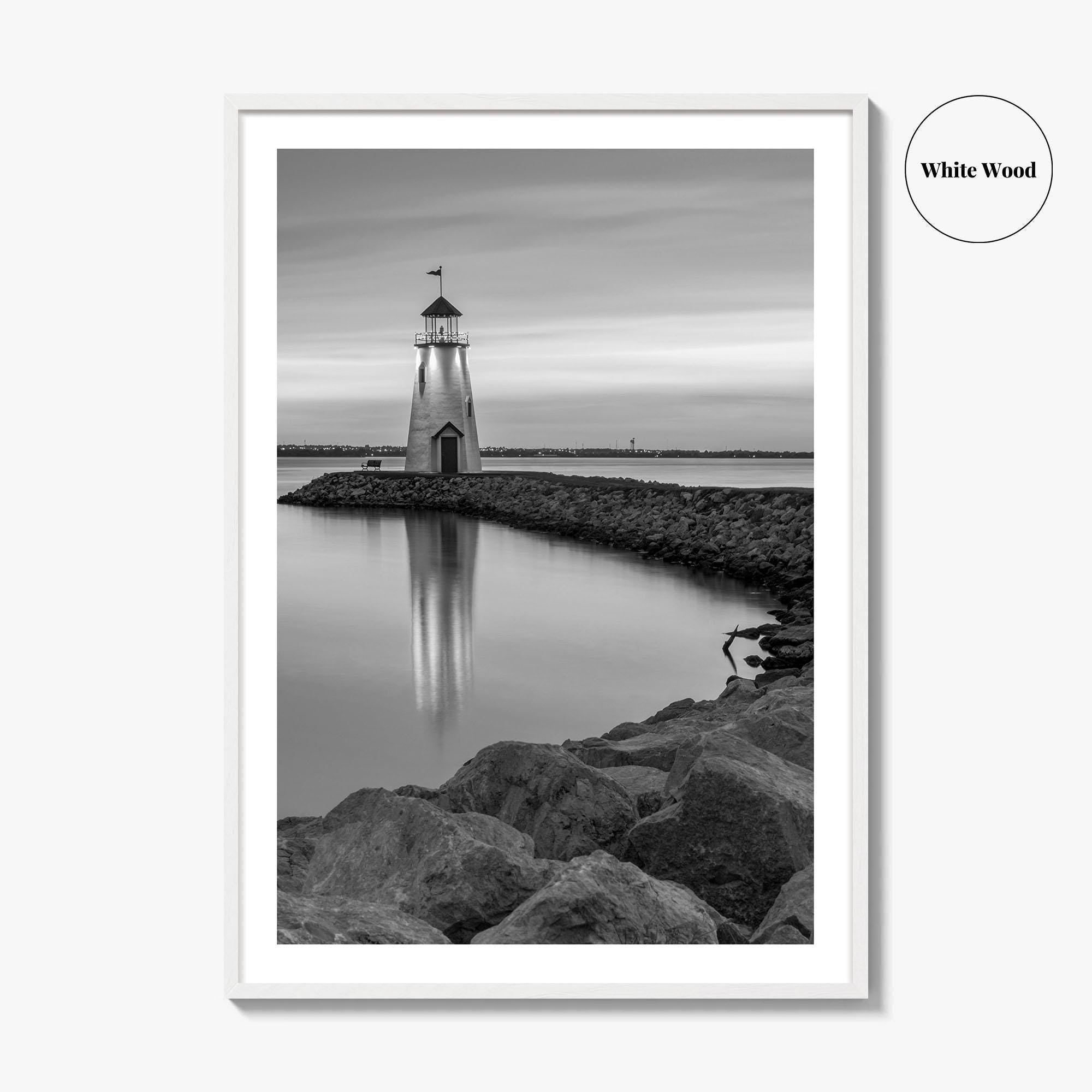 Oklahoma City Black and White Fine Art Photo Print, Lake Hefner Lighthouse, Oklahoma Poster