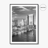 Jacksonville Skyline Black and White Fine Art Photo Print, Downtown, Florida Poster