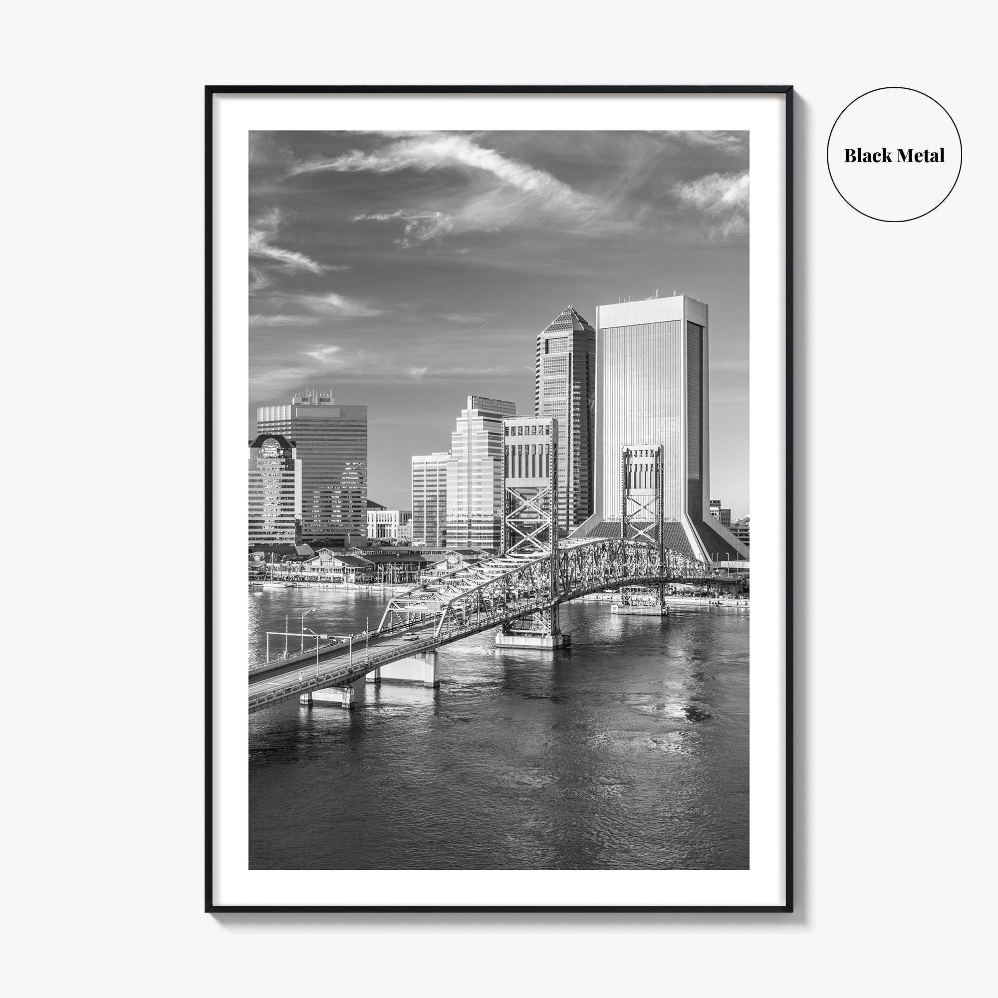 Jacksonville Skyline Black and White Fine Art Photo Print, Downtown, Florida Poster