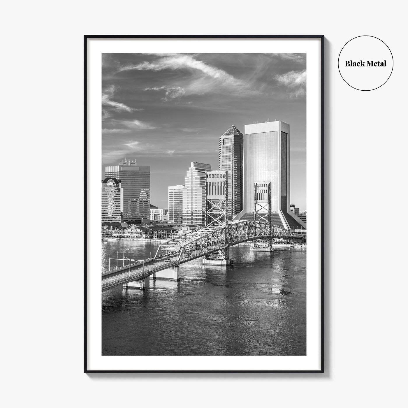 Jacksonville Skyline Black and White Fine Art Photo Print, Downtown, Florida Poster