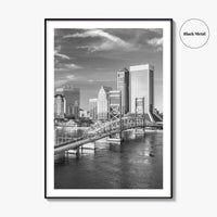 Jacksonville Skyline Black and White Fine Art Photo Print, Downtown, Florida Poster