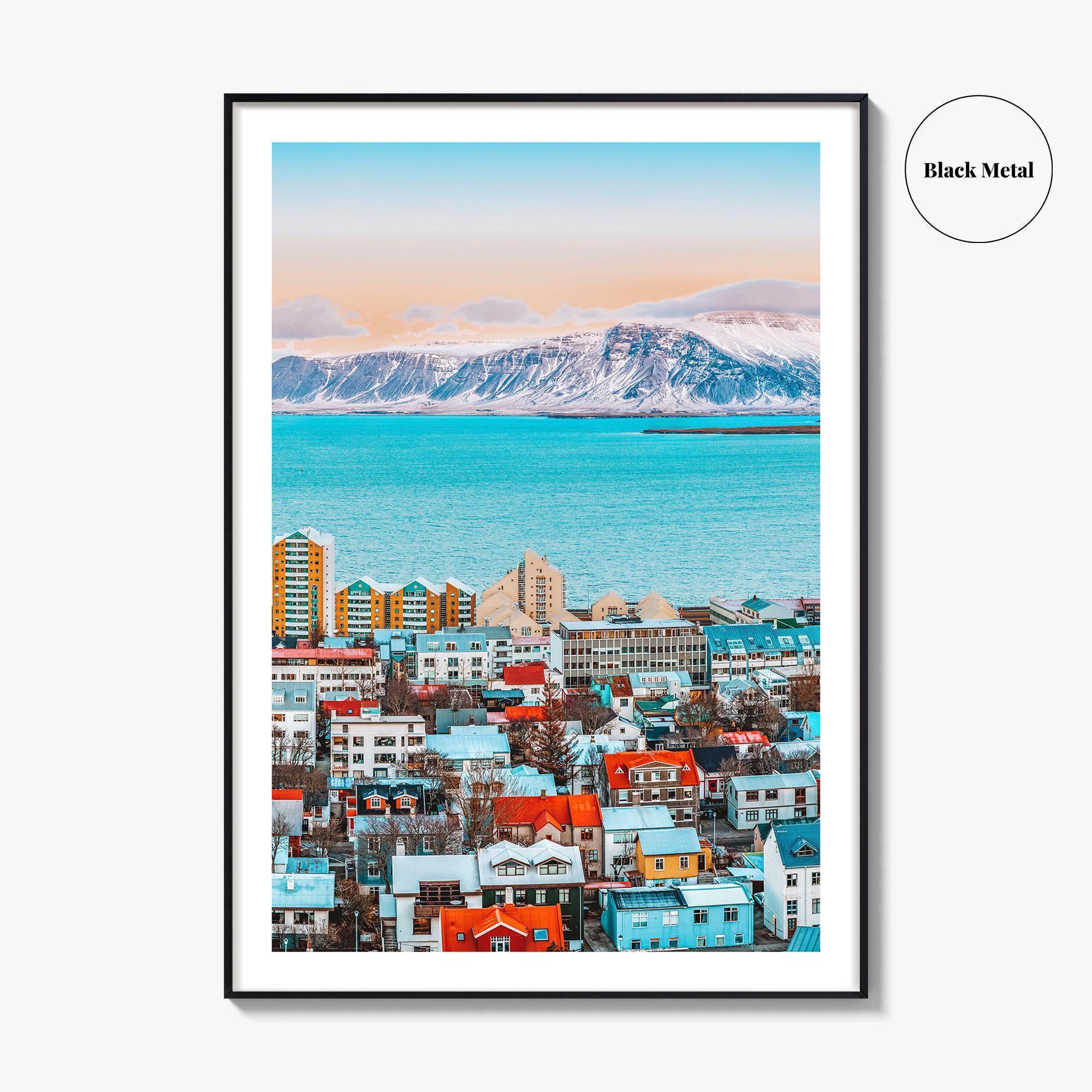 Reykjavik Skyline Fine Art Photo Print, Iceland Photo Poster, Downtown, Aerial Panorama, Mountains