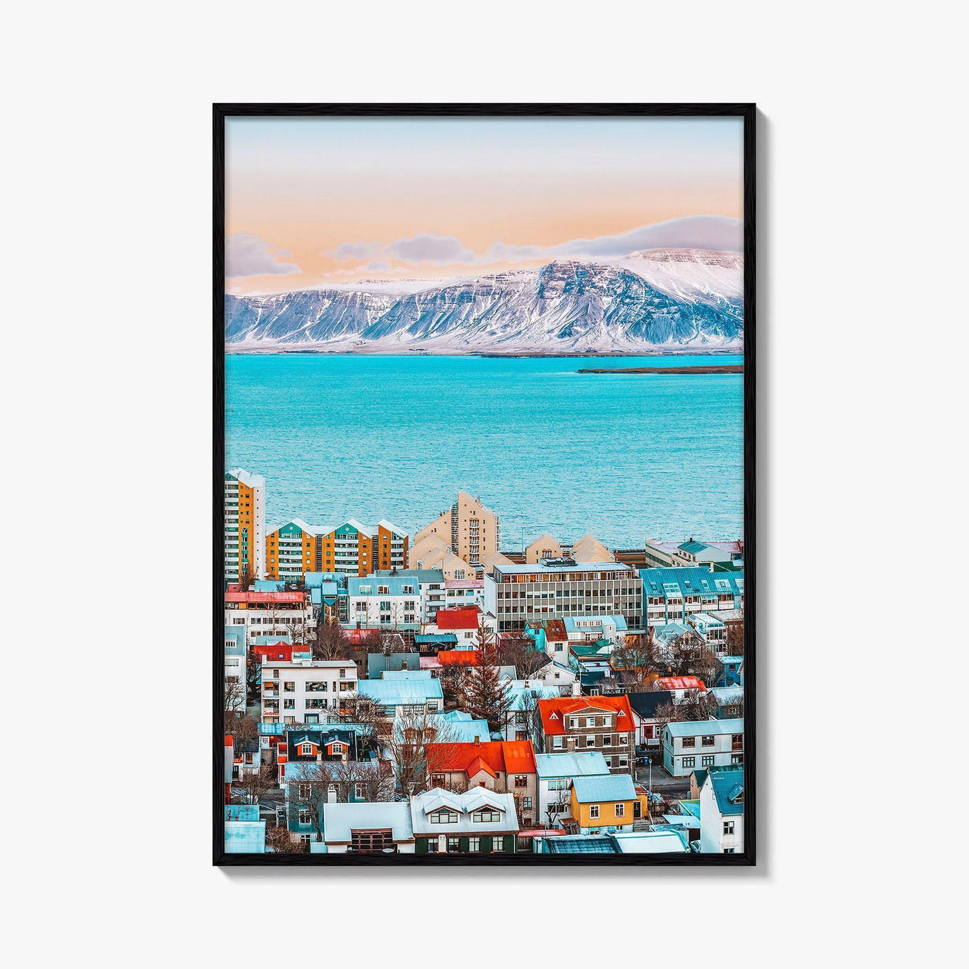 Reykjavik Skyline Fine Art Photo Print, Iceland Photo Poster, Downtown, Aerial Panorama, Mountains