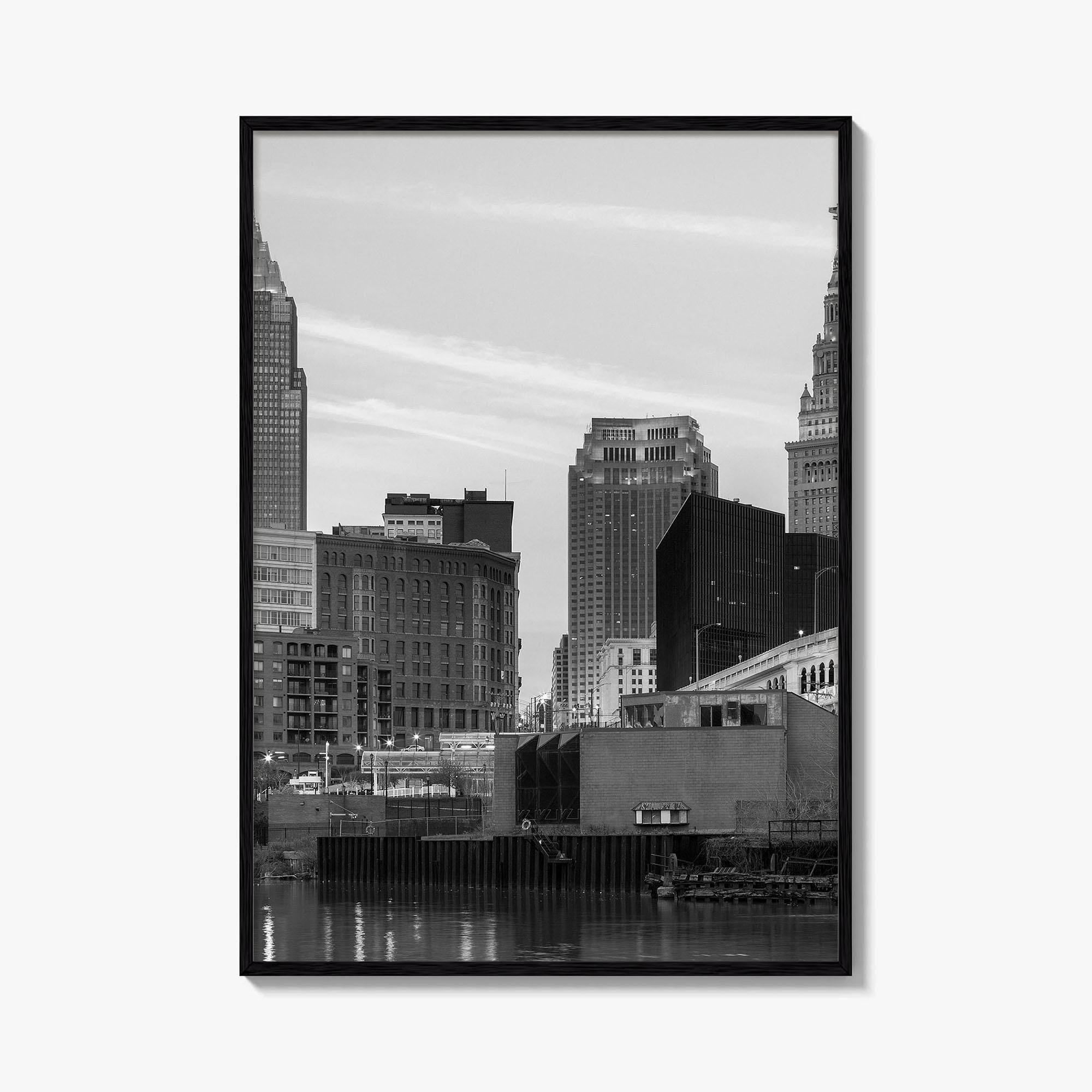 Cleveland Skyline Black and White Fine Art Photo Print, Downtown, Ohio USA Wall Poster