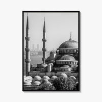 Istanbul Skyline Black and White Fine Art Photo Print, Blue Mosque, Bosphorus, Turkey Poster