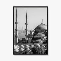 Istanbul Skyline Black and White Fine Art Photo Print, Blue Mosque, Bosphorus, Turkey Poster