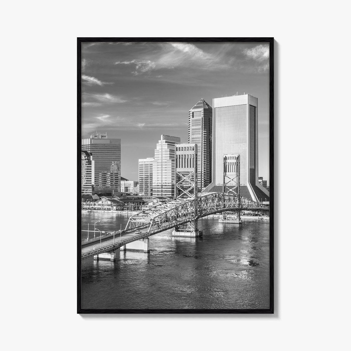 Jacksonville Skyline Black and White Fine Art Photo Print, Downtown, Florida Poster
