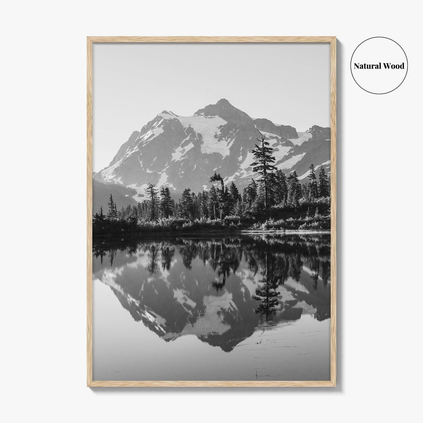 Washington State Black and White Fine Art Photo Print, Mount Shuksan Picture Lake Poster