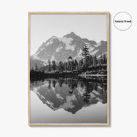 Washington State Black and White Fine Art Photo Print, Mount Shuksan Picture Lake Poster