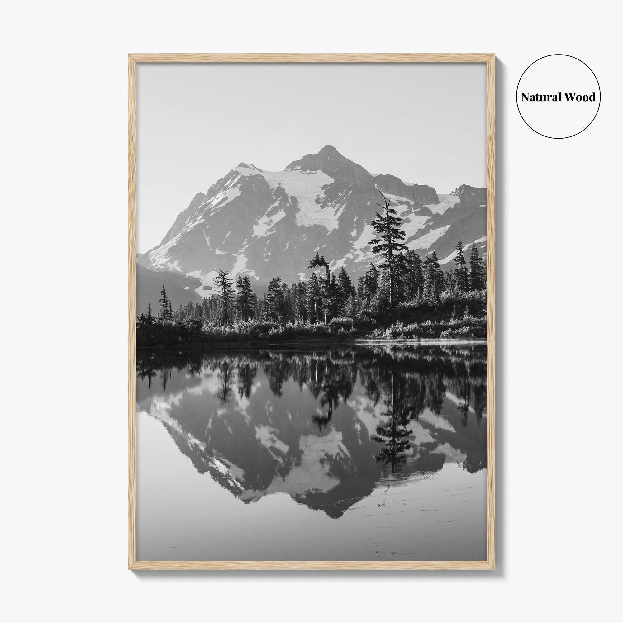 Washington State Black and White Fine Art Photo Print, Mount Shuksan Picture Lake Poster