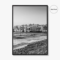 Mykonos Black and White Fine Art Photo Print, Little Venice Waterfront, Greece Wall Poster