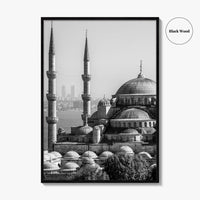 Istanbul Skyline Black and White Fine Art Photo Print, Blue Mosque, Bosphorus, Turkey Poster