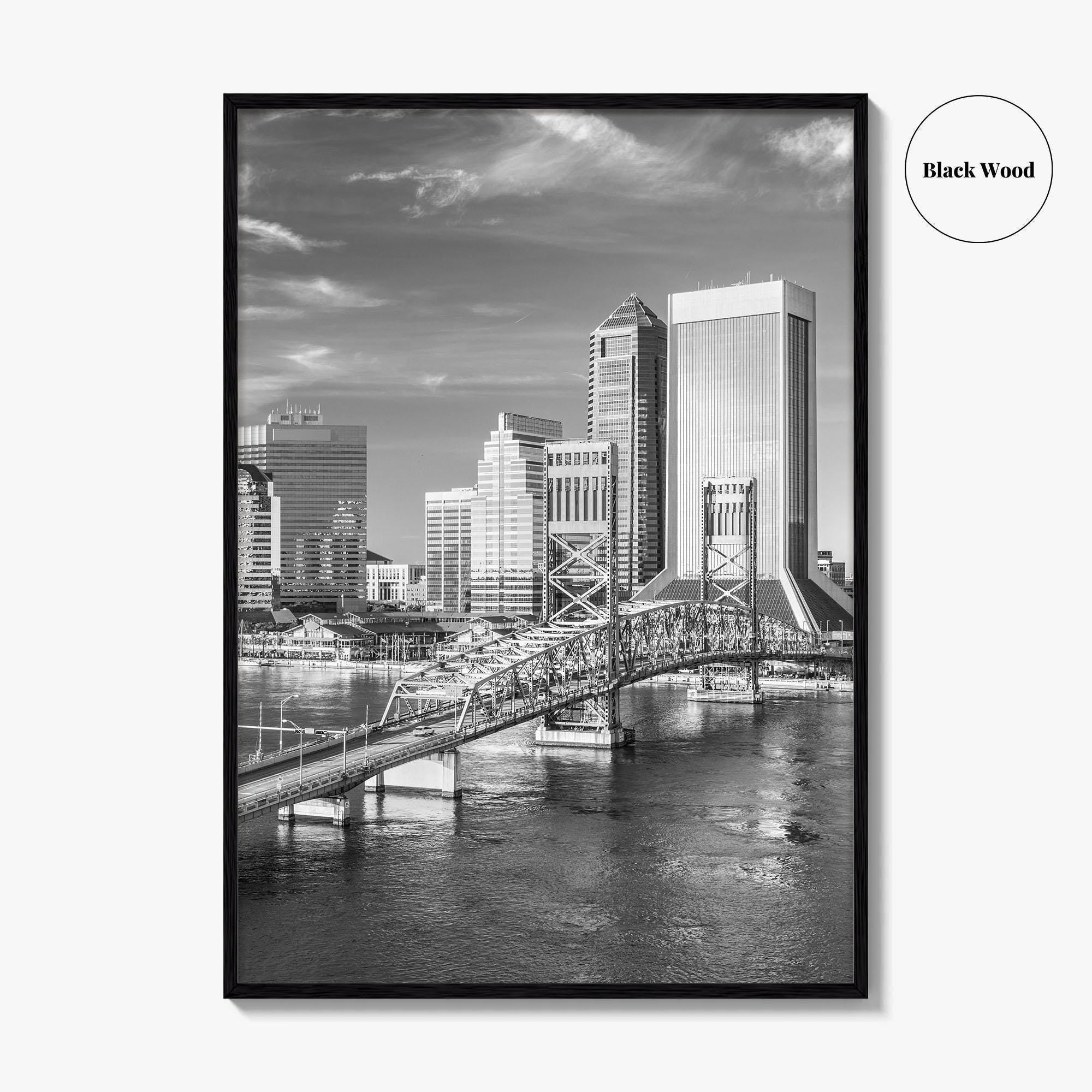 Jacksonville Skyline Black and White Fine Art Photo Print, Downtown, Florida Poster