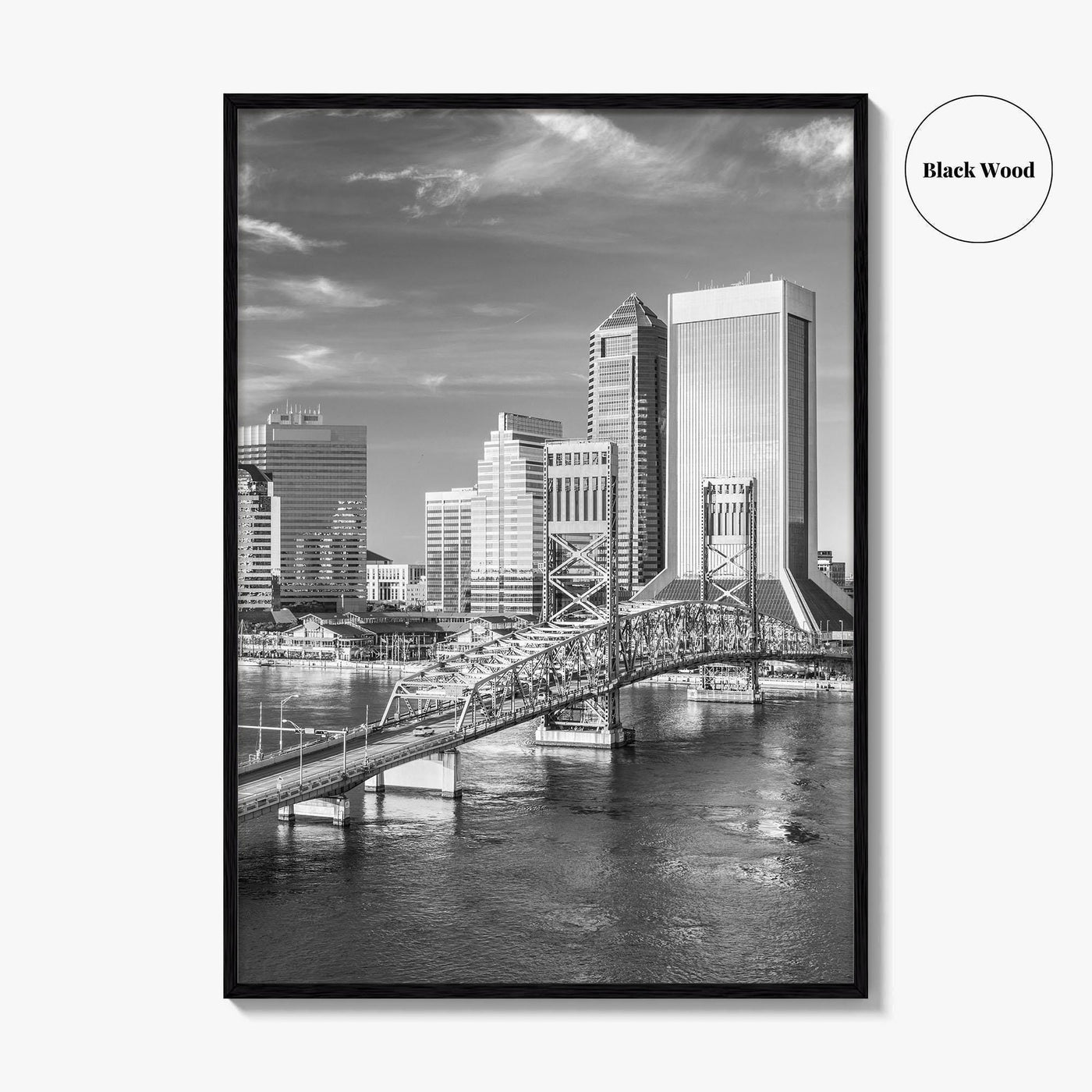 Jacksonville Skyline Black and White Fine Art Photo Print, Downtown, Florida Poster