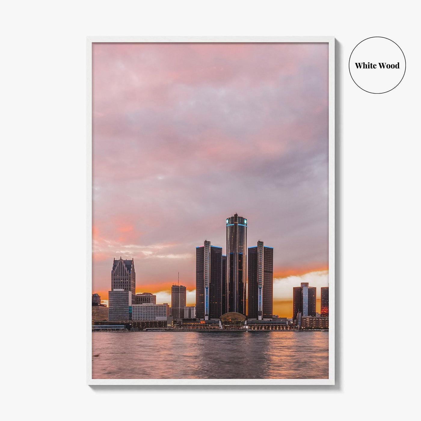 Detroit Red Skyline Fine Art Photo Print, Downtown Riverwalk, Michigan USA Wall Poster