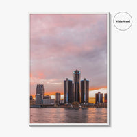 Detroit Red Skyline Fine Art Photo Print, Downtown Riverwalk, Michigan USA Wall Poster