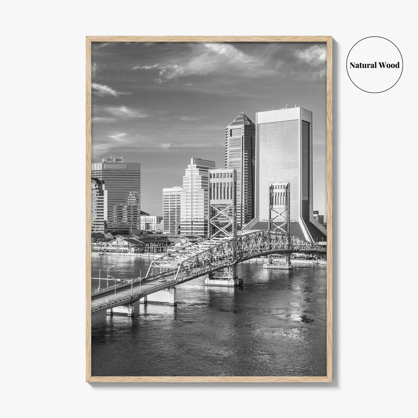 Jacksonville Skyline Black and White Fine Art Photo Print, Downtown, Florida Poster