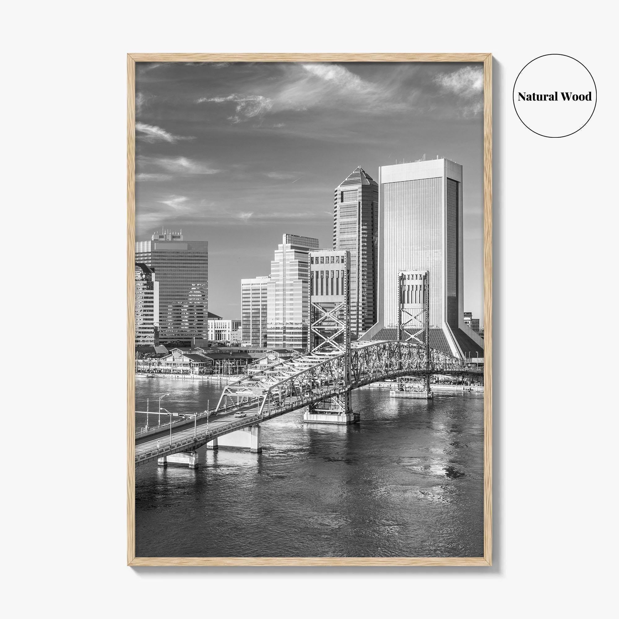 Jacksonville Skyline Black and White Fine Art Photo Print, Downtown, Florida Poster