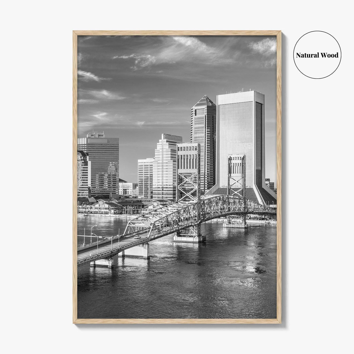 Jacksonville Skyline Black and White Fine Art Photo Print, Downtown, Florida Poster