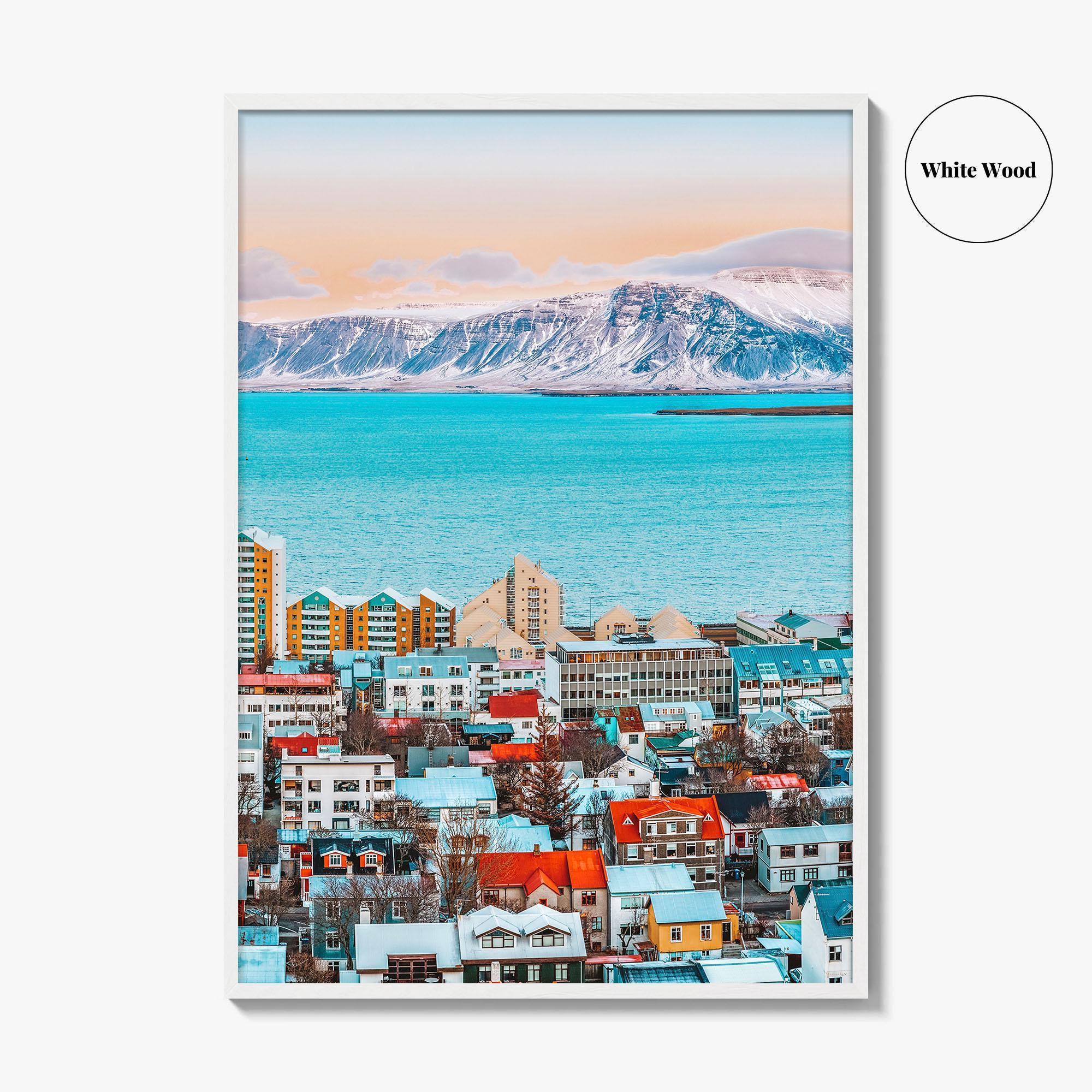 Reykjavik Skyline Fine Art Photo Print, Iceland Photo Poster, Downtown, Aerial Panorama, Mountains