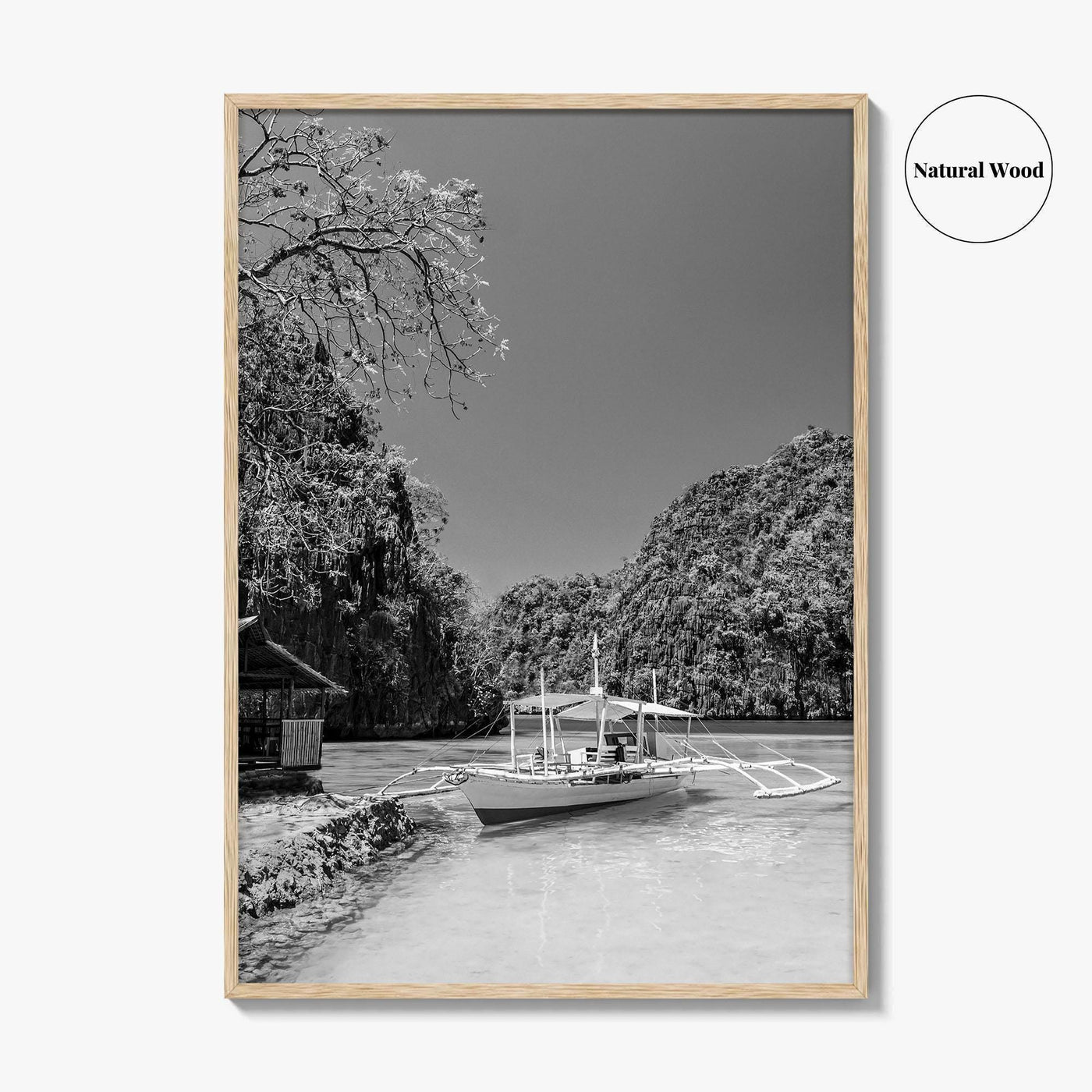 Coron Black and White Fine Art Photo Print, Palawan Philippines Wall Poster, Boat