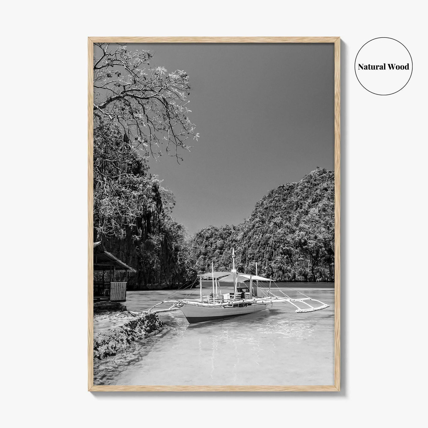 Coron Black and White Fine Art Photo Print, Palawan Philippines Wall Poster, Boat