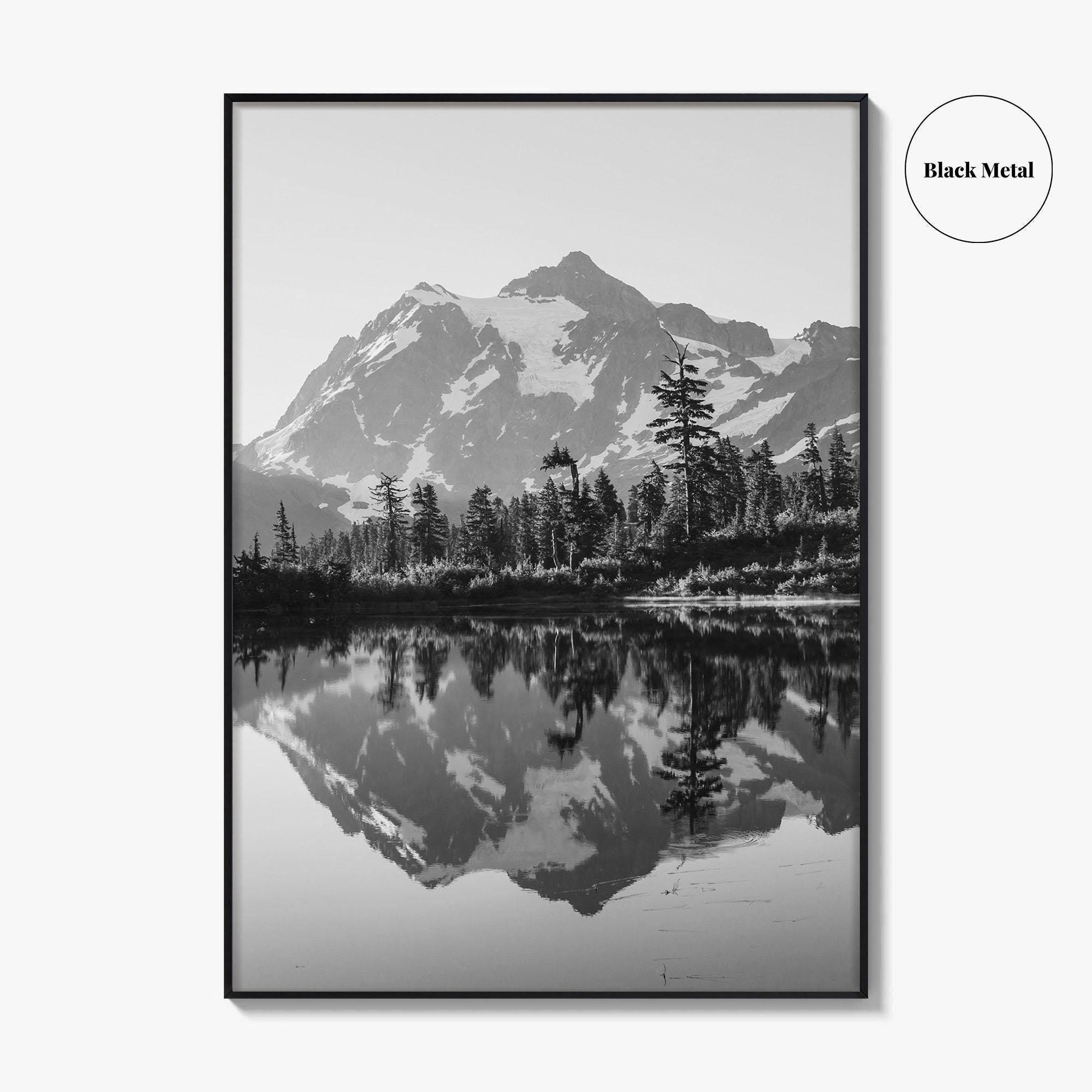 Washington State Black and White Fine Art Photo Print, Mount Shuksan Picture Lake Poster