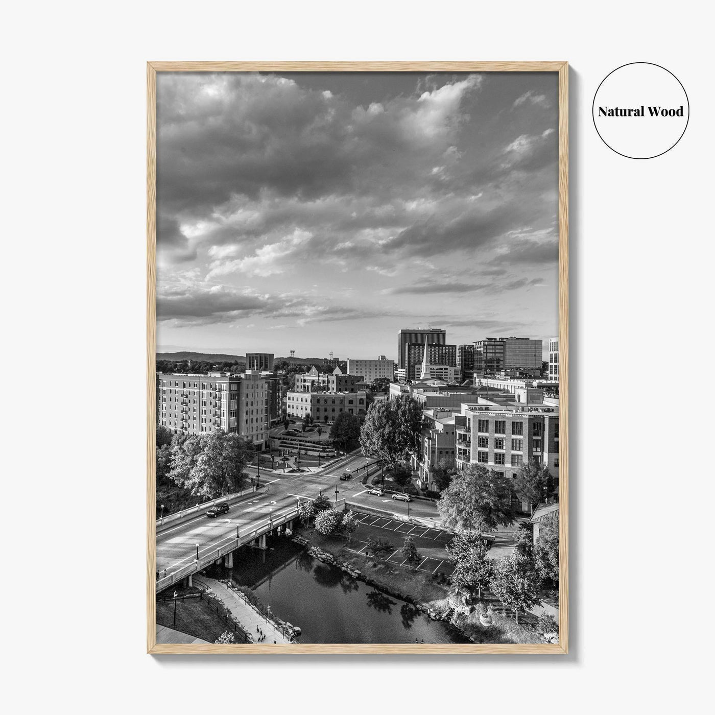 Greenville Skyline Black and White Fine Art Photo Print, South Carolina, SC Poster