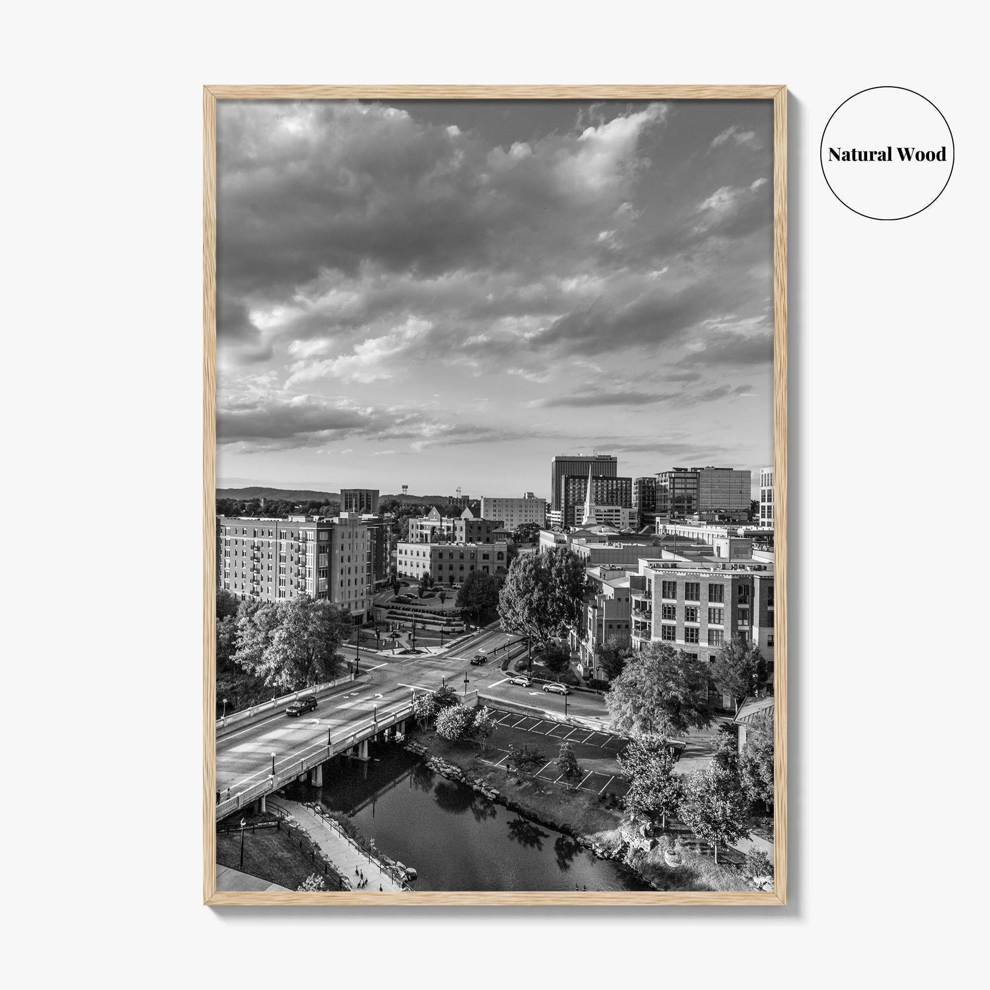Greenville Skyline Black and White Fine Art Photo Print, South Carolina, SC Poster