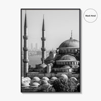 Istanbul Skyline Black and White Fine Art Photo Print, Blue Mosque, Bosphorus, Turkey Poster