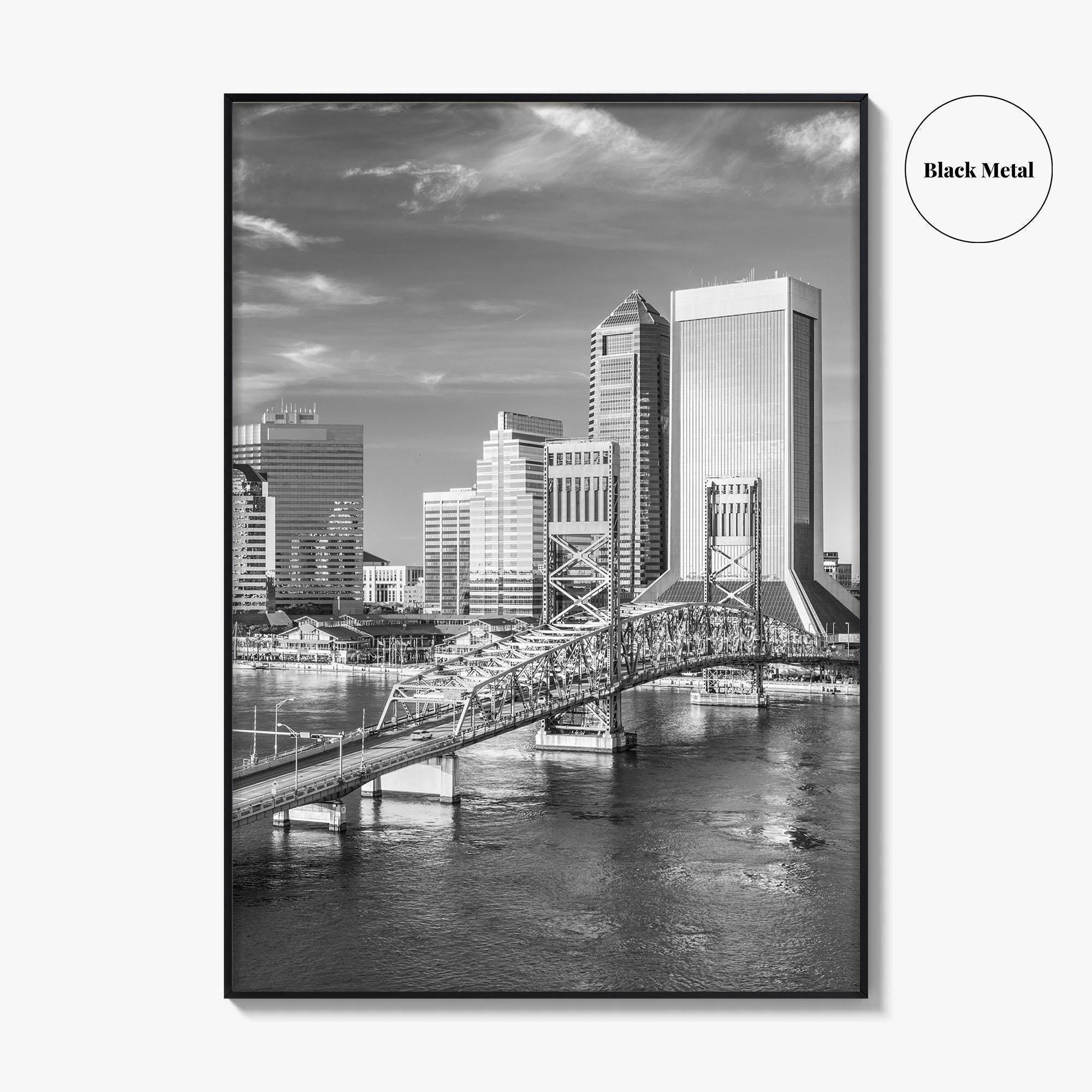 Jacksonville Skyline Black and White Fine Art Photo Print, Downtown, Florida Poster