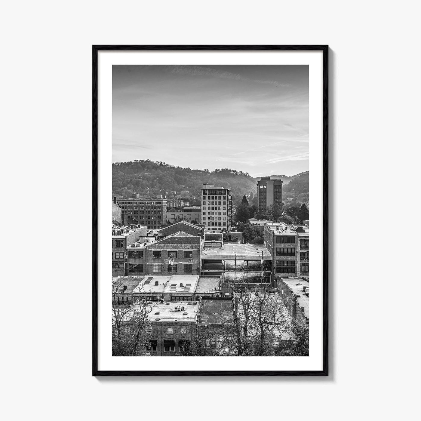 Asheville Skyline Black and White Fine Art Photo Print, Poster, North Carolina USA