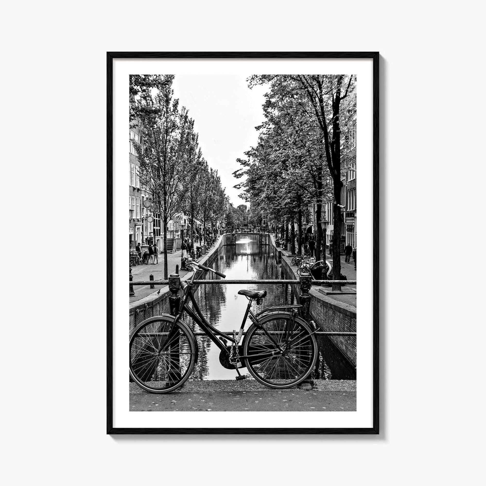 Amsterdam Black and White Fine Art Photo Print, Netherlands Wall Poster, Canal Bicycle Bridge
