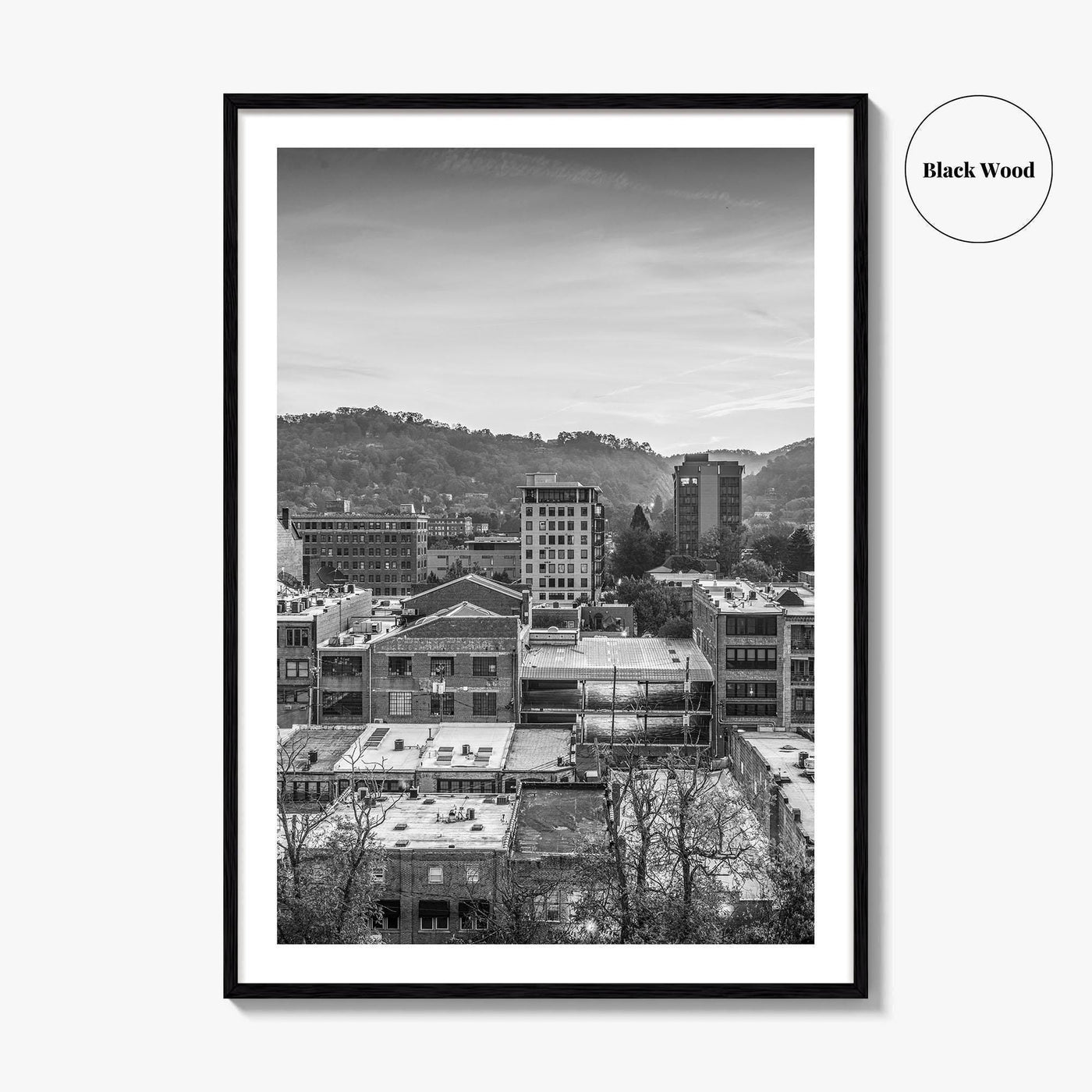 Asheville Skyline Black and White Fine Art Photo Print, Poster, North Carolina USA