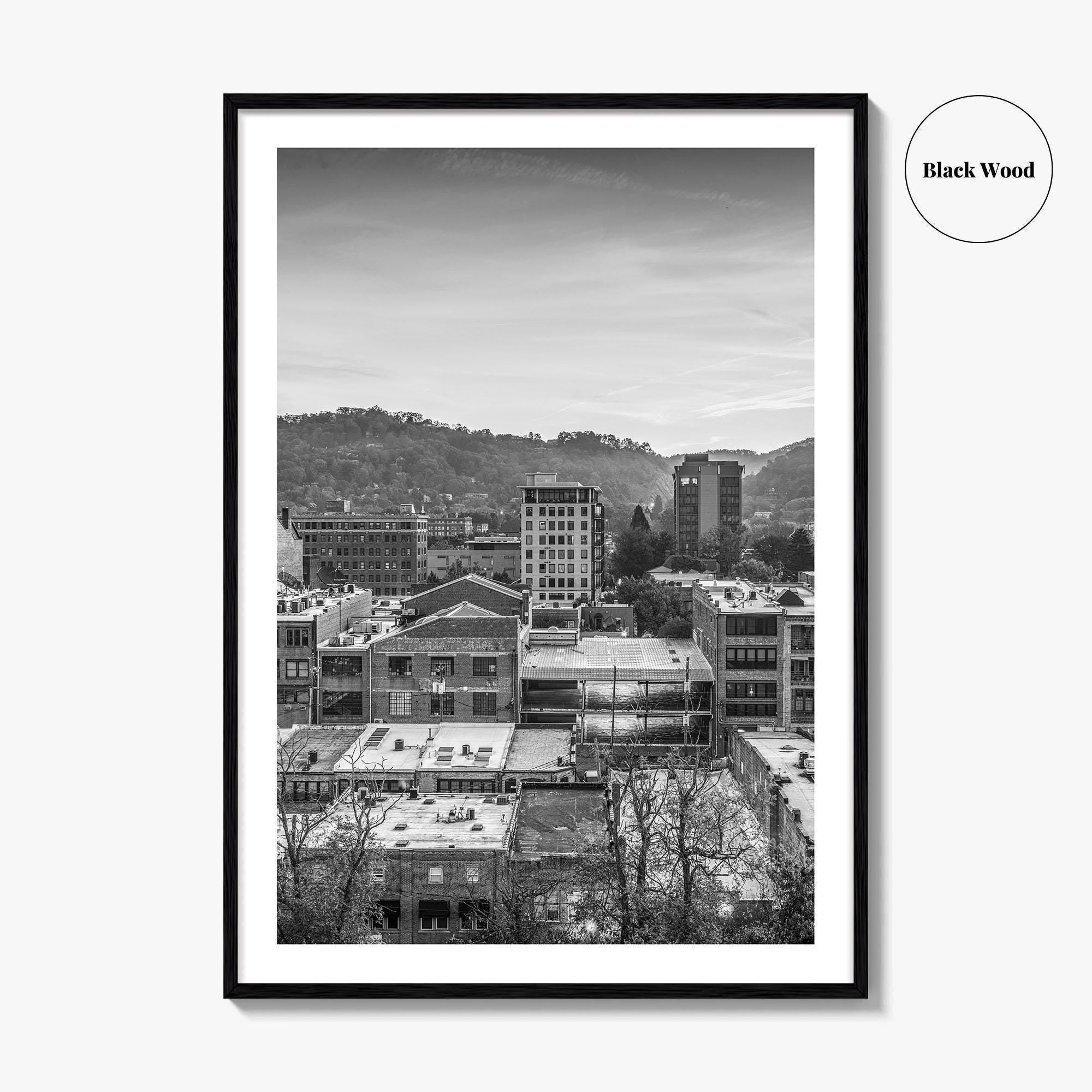 Asheville Skyline Black and White Fine Art Photo Print, Poster, North Carolina USA