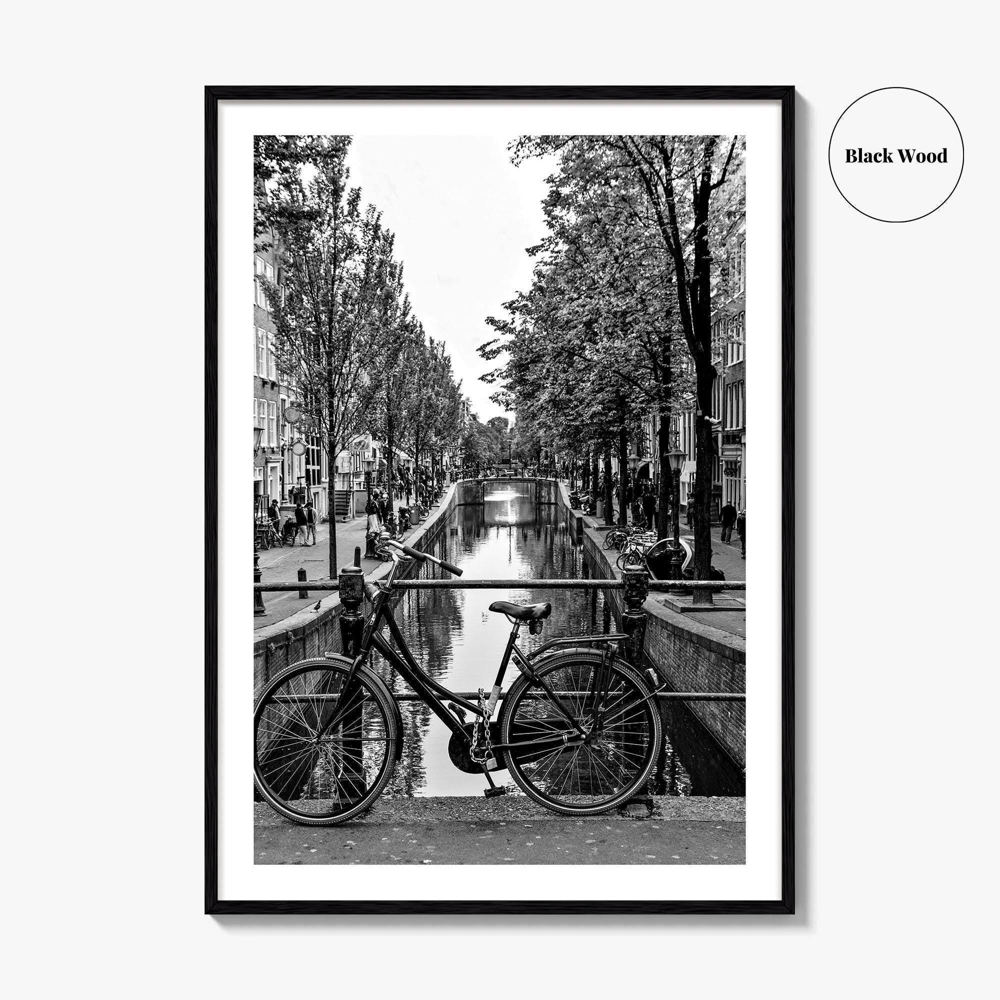 Amsterdam Black and White Fine Art Photo Print, Netherlands Wall Poster, Canal Bicycle Bridge