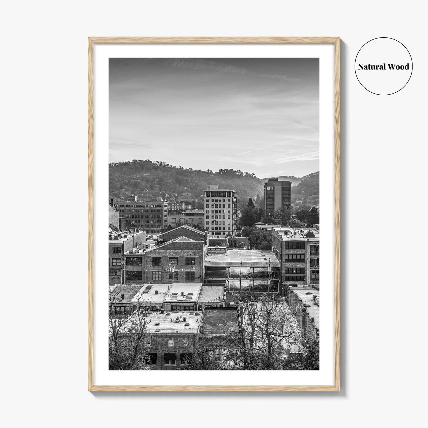 Asheville Skyline Black and White Fine Art Photo Print, Poster, North Carolina USA