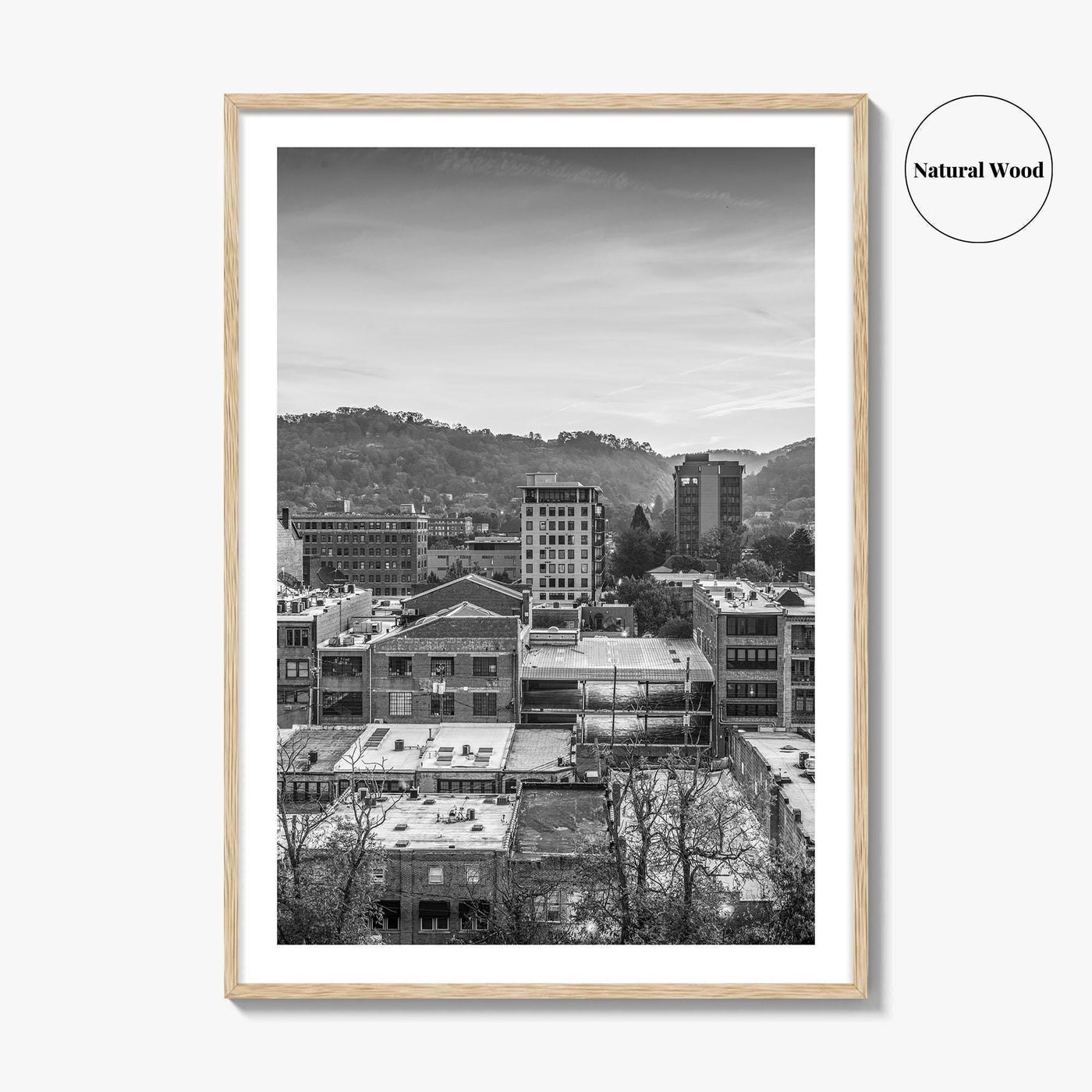 Asheville Skyline Black and White Fine Art Photo Print, Poster, North Carolina USA