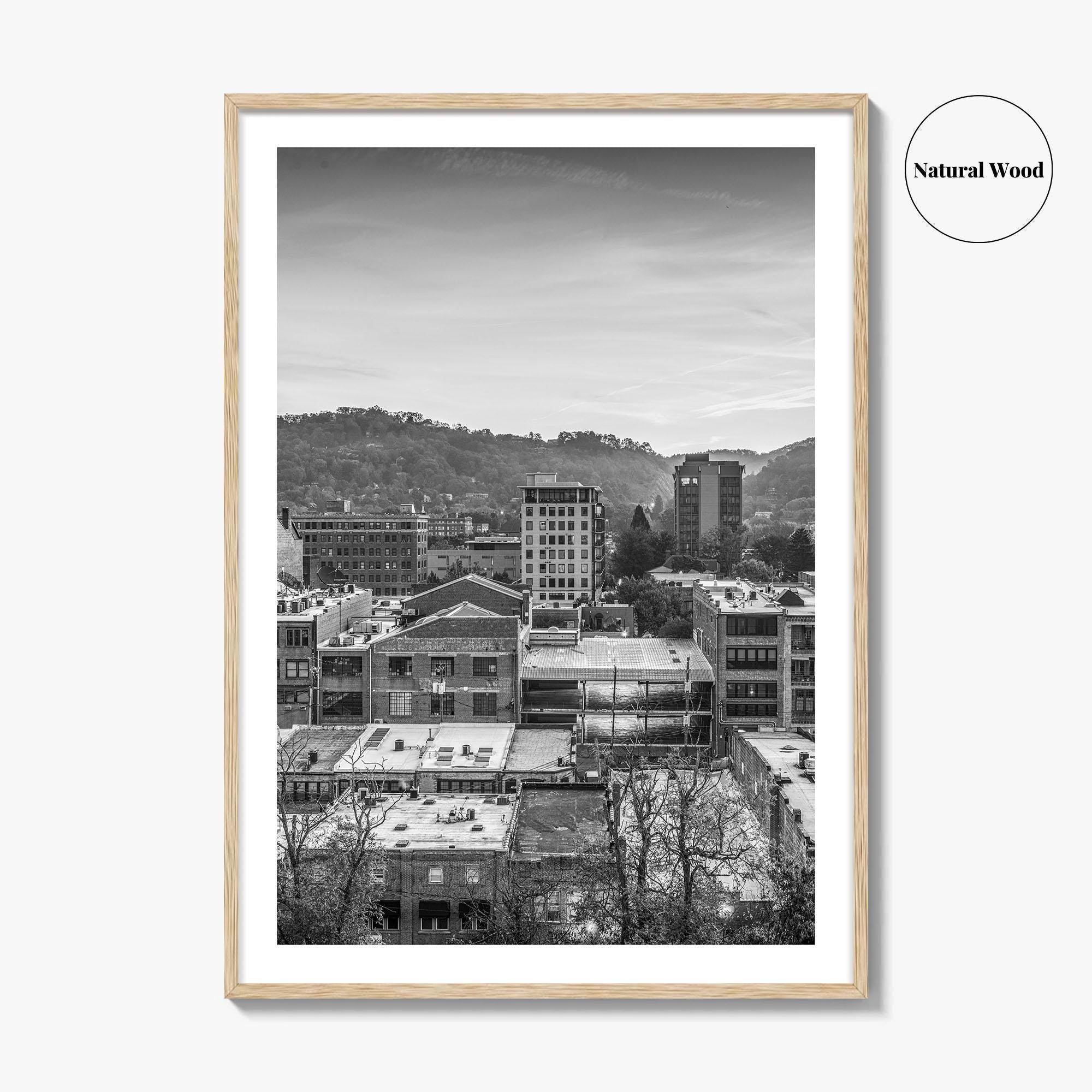 Asheville Skyline Black and White Fine Art Photo Print, Poster, North Carolina USA