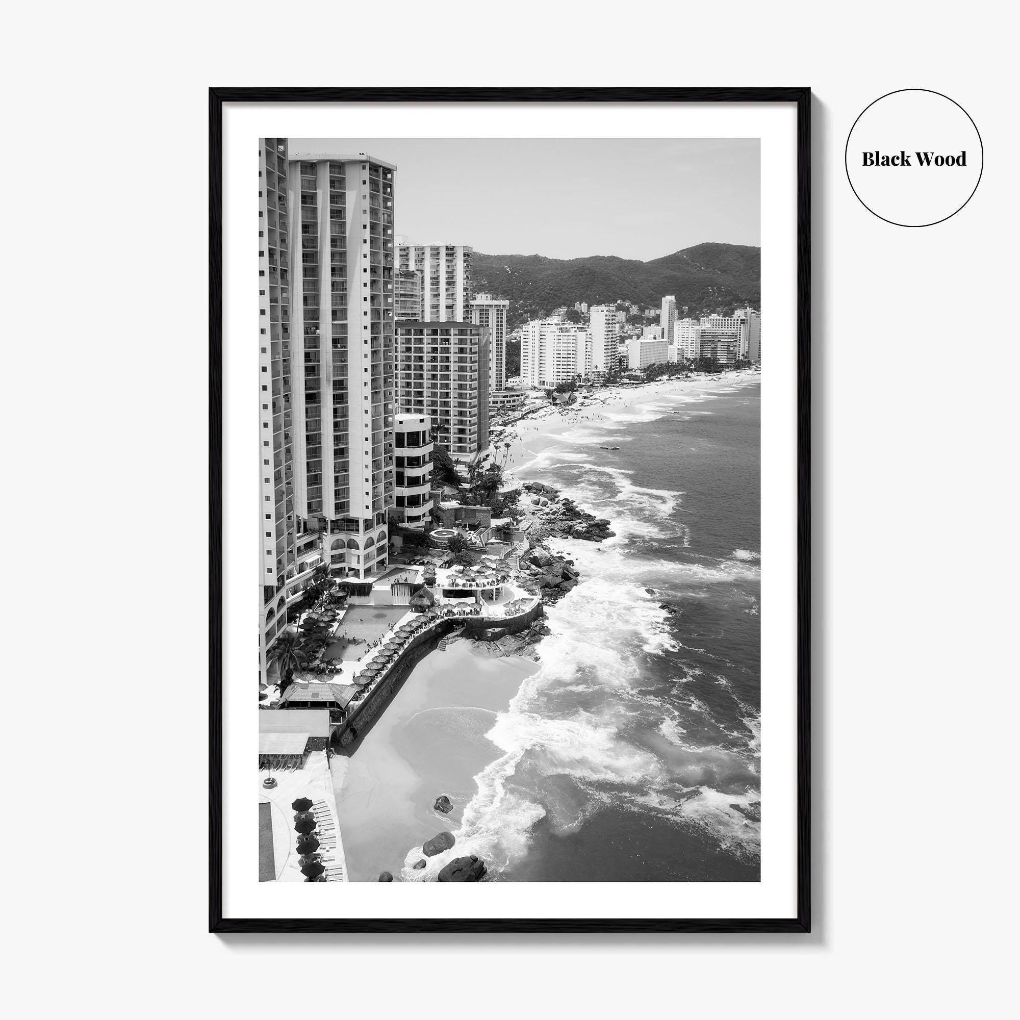 Acapulco Black and White Fine Art Photo Print, Bay Beach Ocean, Guerrero Mexico Poster