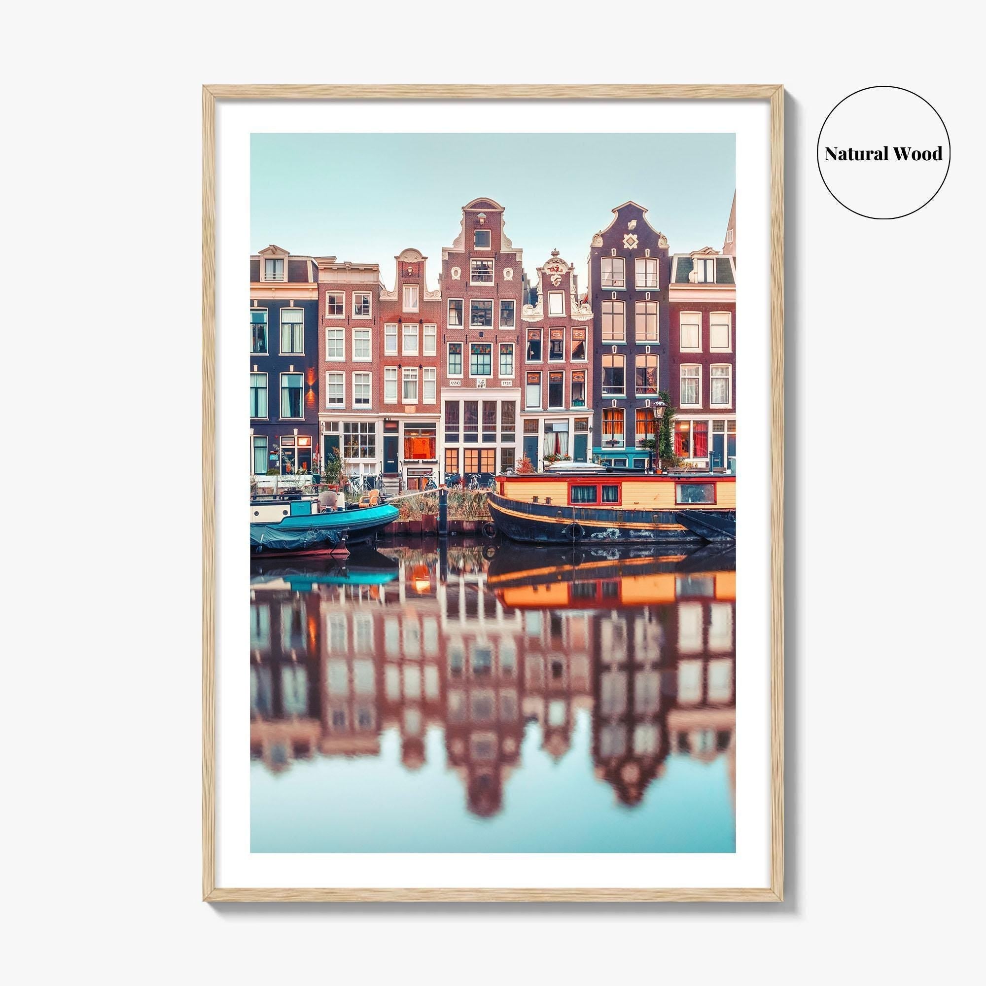 Amsterdam Fine Art Photo Print, Singel Canal, Netherlands Dutch Houses Houseboats Poster