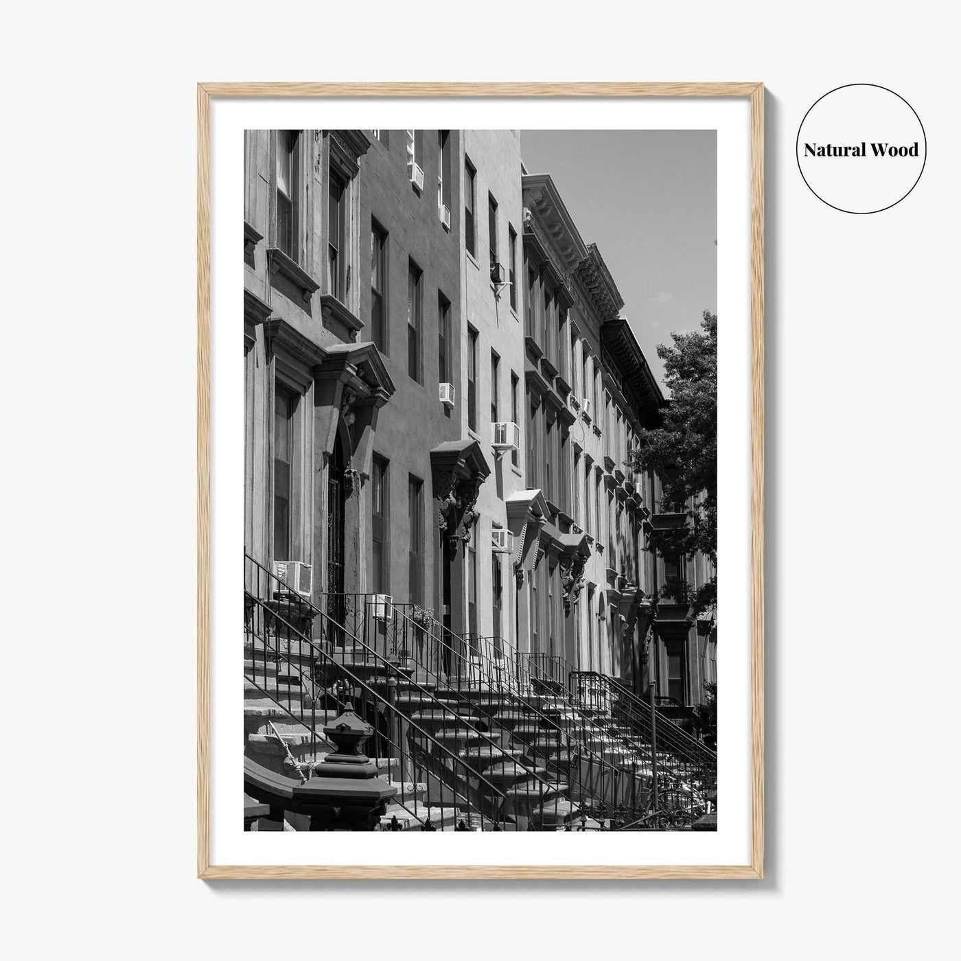 Bedford-Stuyvesant Black and White Fine Art Photo Print, Brooklyn NYC Brownstone Staircases, New York